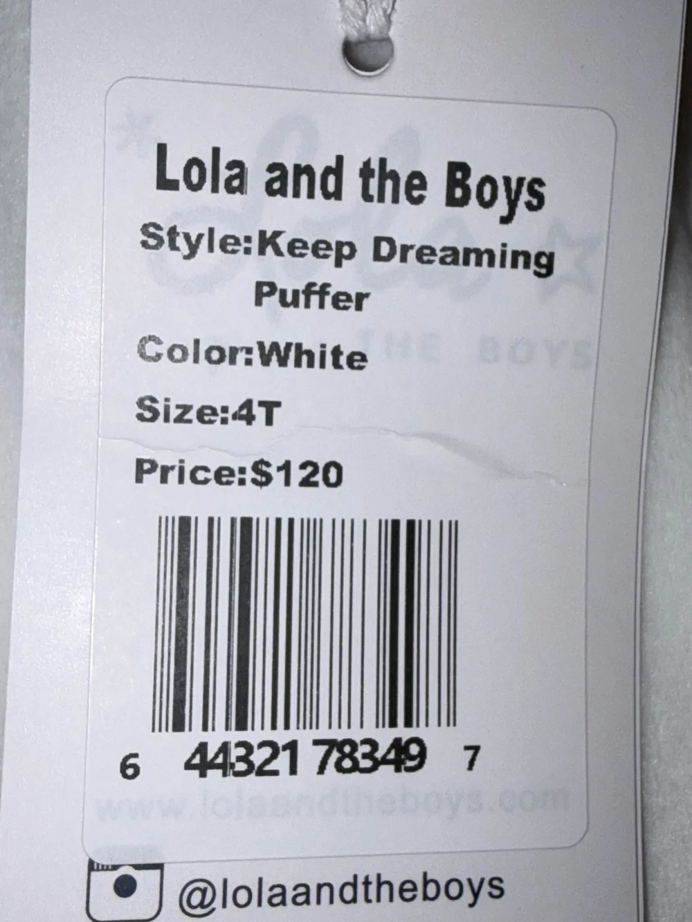 Lola and the Boys Keep Dreaming Hooded Puffer Jacket sz 4T NWT Retail $120
